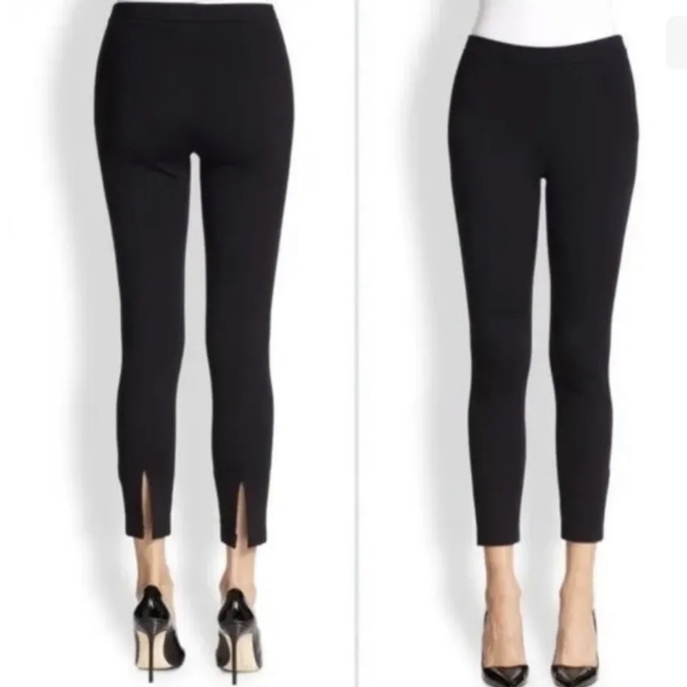 $795 ST JOHN Alexa Milano Knit Slim Leg Ankle Slit Pants Sz 6 Caviar Black Nwot